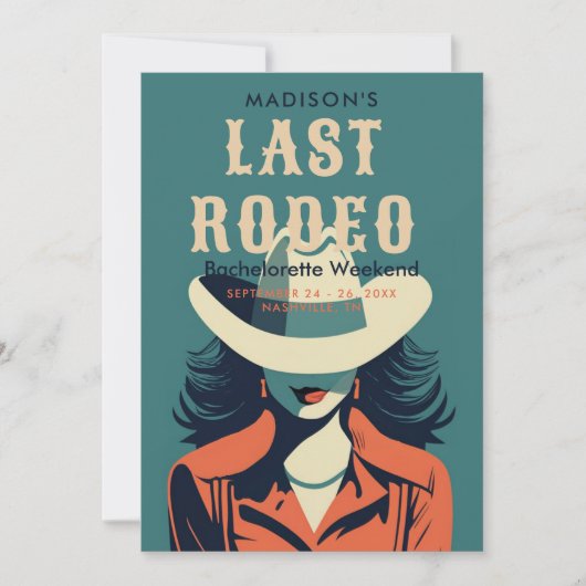 ラストロデオヴィンテージブルーティール(緑がかった色)バチェロレッテ週末 招待状 (正面)