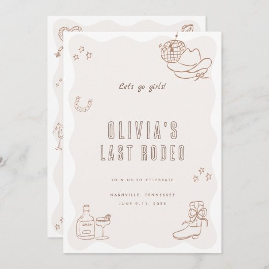 ラストロデオ女性のカーボーイバチェロレッテ週末招待状 招待状 (正面/裏面)