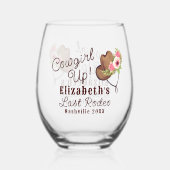 ラストロデオ素朴ピンク女性のカーボーイアップバチェロレッテ ステムなしワイングラス (正面)