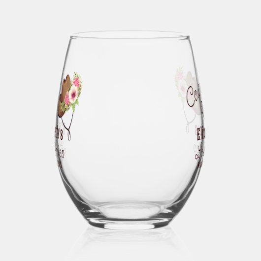 ラストロデオ素朴ピンク女性のカーボーイアップバチェロレッテ ステムなしワイングラス (右)