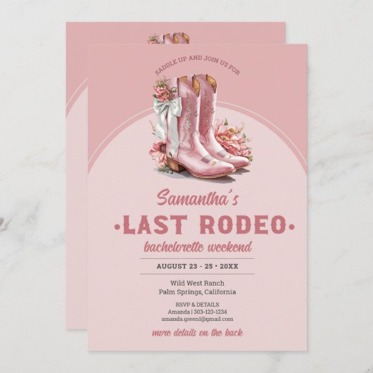 ラストロデオ赤面ピンク女性のカーボーイブーツウィークエンド 招待状 (正面/裏面)