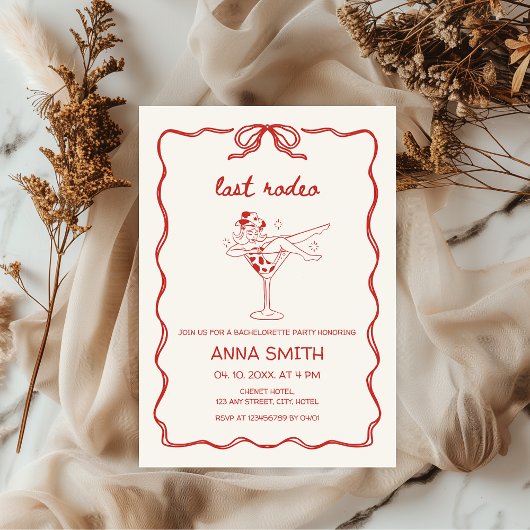 ラストロードハンドドロー女性のカーボーイレッドバチェロレッテ 招待状