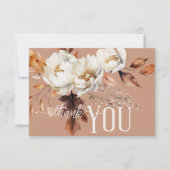 ラスト素朴クリーム&ブラウン秋フローラ結婚ズ サンキューカード (正面)