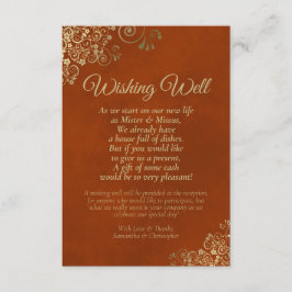 ラスト オレンジ & ゴールドレース ウェディング ウィッシング ウェル ポエム エンクロージャーカード