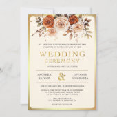 ラスト オレンジ ゴールド フローラル インド ヒンズー フォト ウェディング 招待状 (正面)