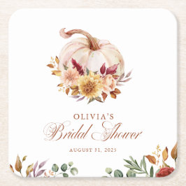 ラスト テラコッタ フローラル パンパス グラスとパンプキン スクエアペーパーコースター