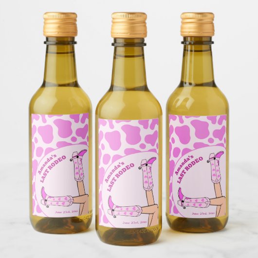 ラスト ロデオ ピンクカウガール ブライダル シャワーパーティー ワインラベル (ボトル)