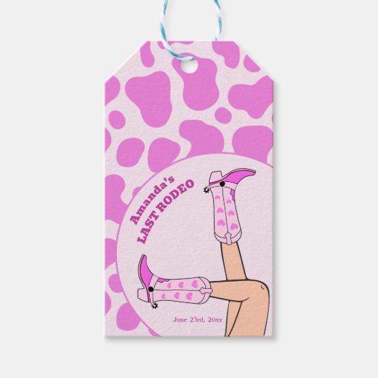 ラスト ロデオ ピンクカウガール ブライダル シャワー パーティー ギフトタグ (正面)