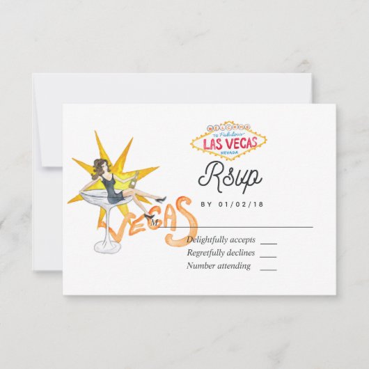 ラスベガスお洒落ウェディングRSVPカード 出欠カード (正面)