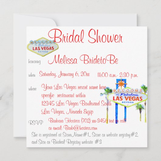 ラスベガスでのブライズシャワー 招待状 (正面)