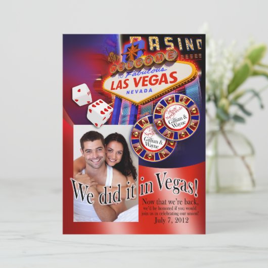 ラスベガスでの披露宴（お問い合わせください。あなただけのデザインにカスタマイズします） 招待状 (スタンド正面)