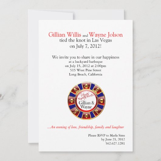 ラスベガスでの披露宴（お問い合わせください。あなただけのデザインにカスタマイズします） 招待状 (裏面)