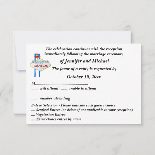ラスベガスでの結婚式の披露宴にぜひご参加ください 出欠カード (裏面)