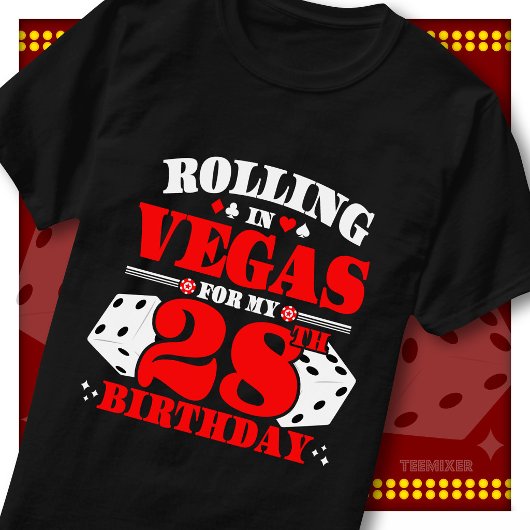 ラスベガスでサイコロを振る28歳の誕生日カジノパーティー Tシャツ