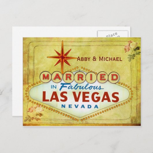ラスベガスで夢のような結婚式 - ヴィンテージ 案内ポストカード (正面/裏面)