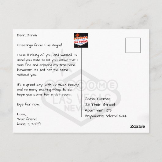 ラスベガスで素敵なラスベガスの看板へようこそ ポストカード (裏面)