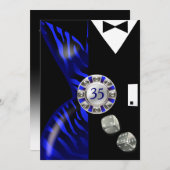 ラスベガスのアールデコの誕生日|のコバルトの黒の銀 招待状 (正面/裏面)