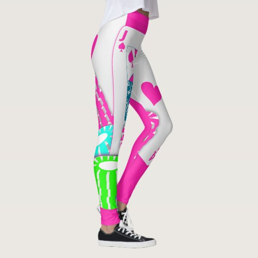 ラスベガスのカジノのトランプゲームのブラックジャックのトランプのポーカーのピンク レギンス (右)