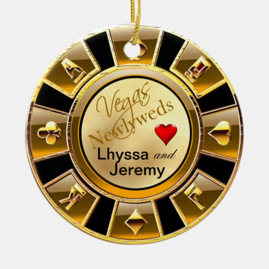 ラスベガスのカジノの破片の写真の黒か金ゴールドまたは砂 セラミックオーナメント (正面)