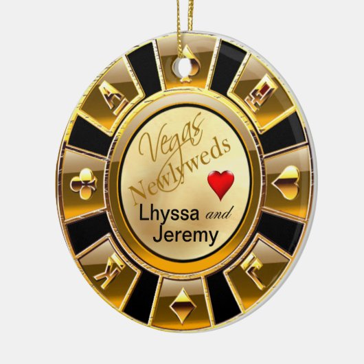 ラスベガスのカジノの破片の写真の黒か金ゴールドまたは砂 セラミックオーナメント (左)