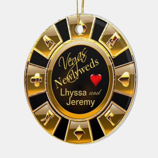 ラスベガスのカジノの破片の写真の黒か金ゴールド セラミックオーナメント (左)
