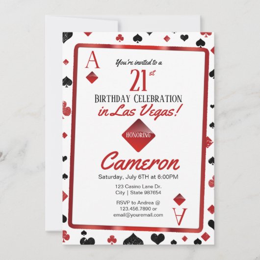 ラスベガスのカジノの第21誕生日|のカードのスーツ 招待状 (正面)