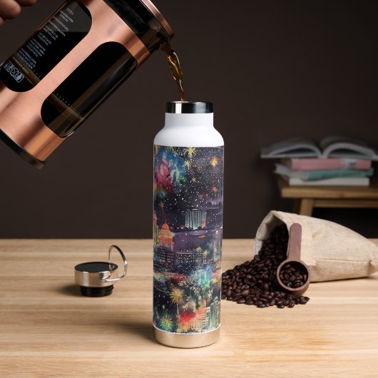 ラスベガスのクリスマス&新年の水彩画 ウォーターボトル (コーヒー)