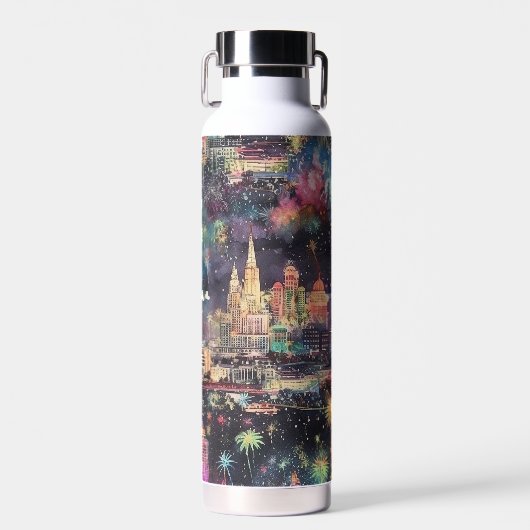 ラスベガスのクリスマス&新年の水彩画 ウォーターボトル (正面)