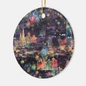 ラスベガスのクリスマス&新年の水彩画 セラミックオーナメント (左)