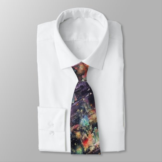 ラスベガスのクリスマス&新年の水彩画 ネクタイ (タイ)