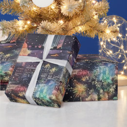 ラスベガスのクリスマス&新年の水彩画 ラッピングペーパー
