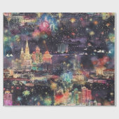 ラスベガスのクリスマス&新年の水彩画 ラッピングペーパー (フラット)