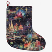 ラスベガスのクリスマス&新年の水彩画 ラージクリスマスストッキング (正面)