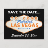 ラスベガスのサインオレンジ、黒い結婚式の日付を保存 案内ポストカード (正面)