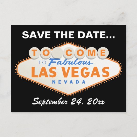 ラスベガスのサインオレンジ、黒い結婚式の日付を保存 案内ポストカード (正面)