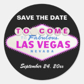 ラスベガスのサインモダン結婚式の日付を保存 ラウンドシール (正面)