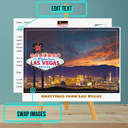 ラスベガスのサンセットでラスベガスのサインへようこそ ポストカード