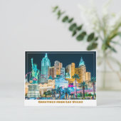 ラスベガスのスカイラインが夜にライトアップ ポストカード (スタンド正面)