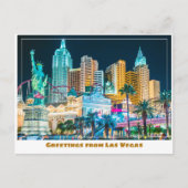 ラスベガスのスカイラインが夜にライトアップ ポストカード (正面)