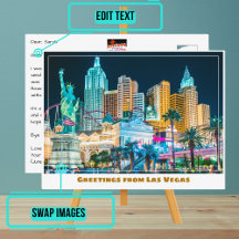 ラスベガスのスカイラインが夜にライトアップ
