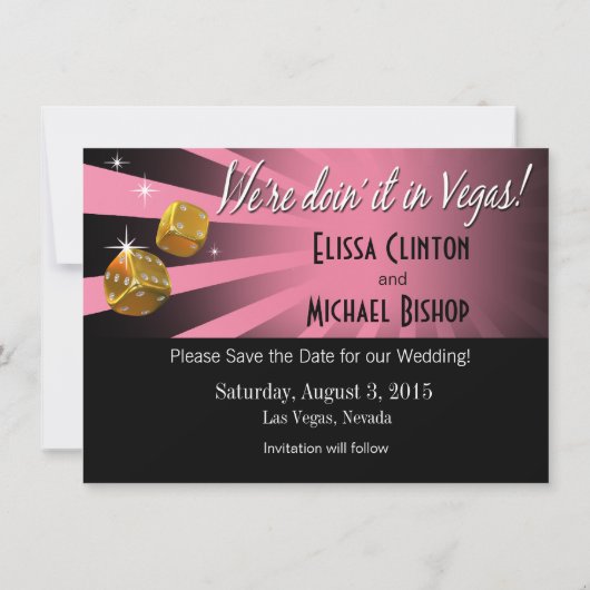 ラスベガスのスターバストの保存日付のピンクの黒の金ゴールド セーブザデート (裏面)