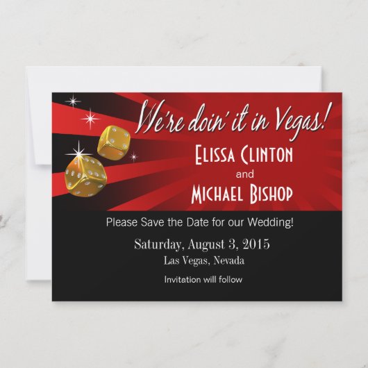 ラスベガスのスターバストの保存日付の赤く黒い金ゴールド セーブザデート (裏面)