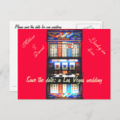 ラスベガスのスロット結婚マシンレッドの日付を保存 案内ポストカード (正面/裏面)