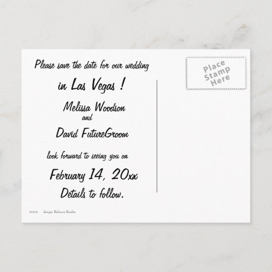 ラスベガスのスロット結婚マシンレッドの日付を保存 案内ポストカード (裏面)