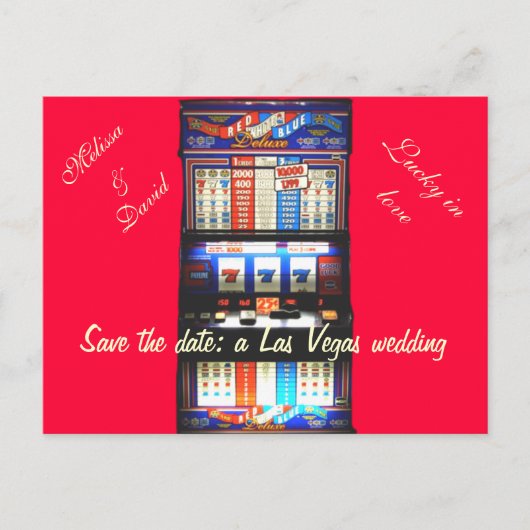 ラスベガスのスロット結婚マシンレッドの日付を保存 案内ポストカード (正面)