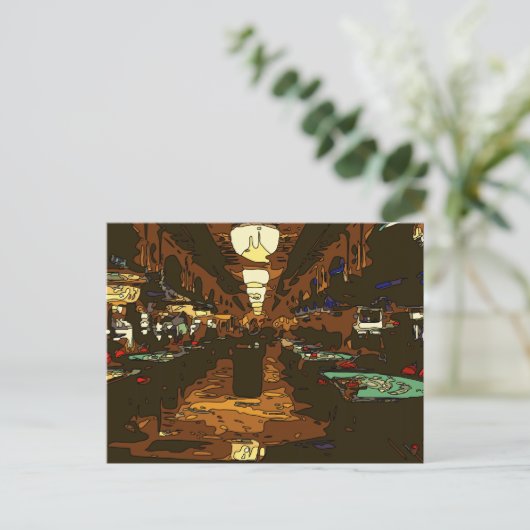 ラスベガスのブラックジャックとトランプのポーカーのテーブル ポストカード (スタンド正面)