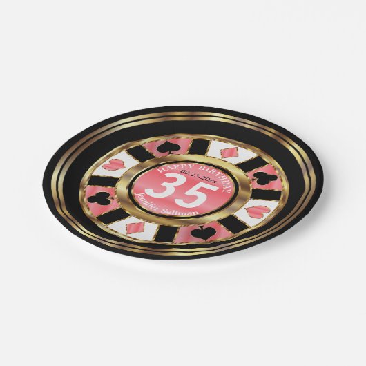 ラスベガスのポーカー用のチップの珊瑚の誕生会 ペーパープレート (アングル)