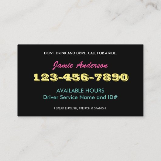 ラスベガスの印のプロフェッショナルの運転者 名刺 (裏面)