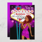 ラスベガスの第21誕生会の紫色 招待状 (正面/裏面)