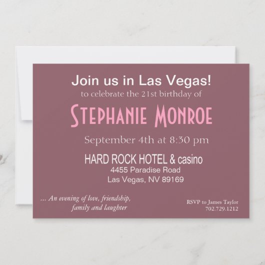 ラスベガスの第30誕生会-ピンク 招待状 (裏面)